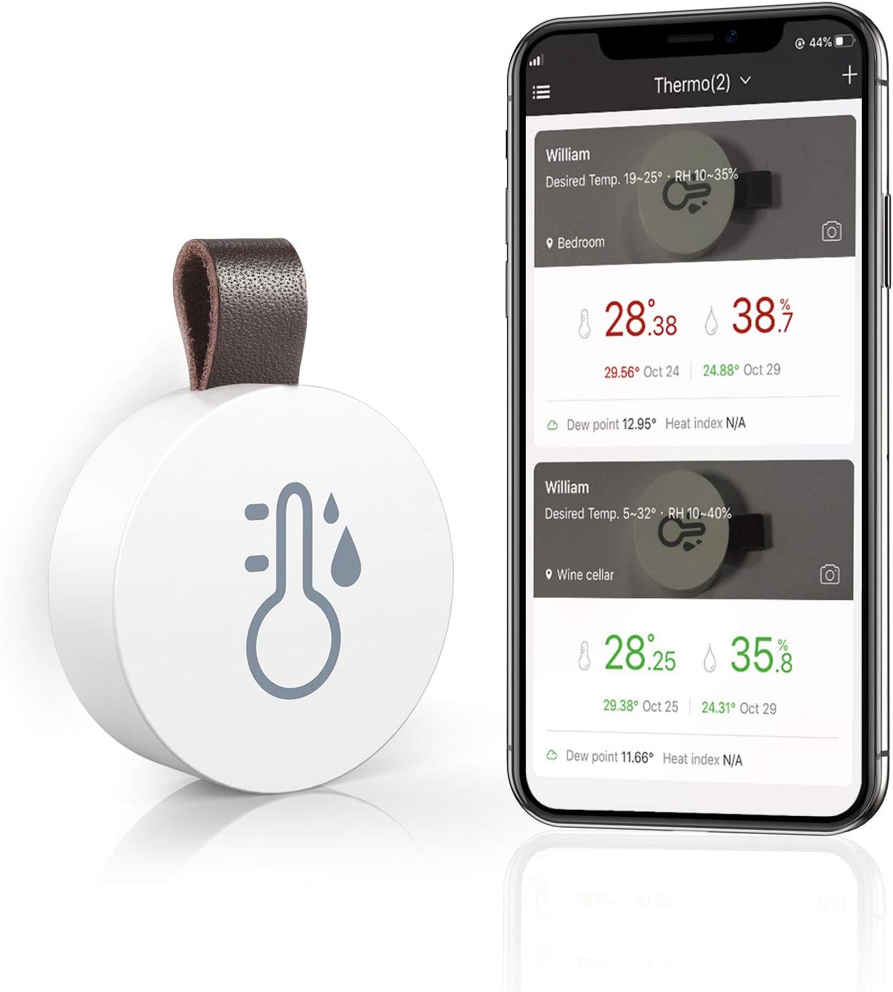 BAQSOO Wireless Thermometer Hygrometer, Mini Bluetooth Humidity and Temperature Sensor with Data Export for iOS Android, Temp Humidity Monitor for House, Wine Cigar, Living Room, Baby Room-1 Pack