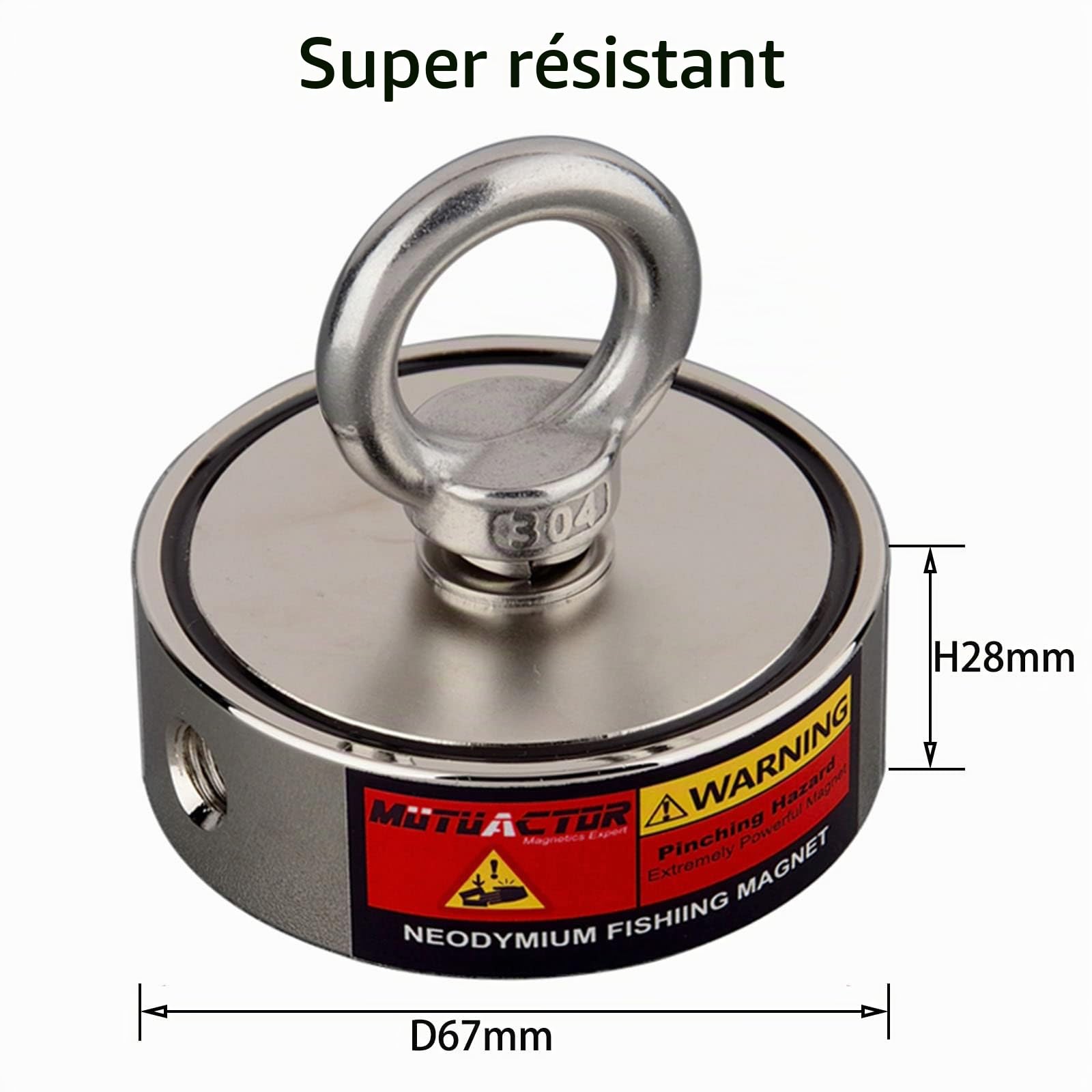 MUTUACTOR Aimant de pêche avec grappins et corde et gant de 20 m, double face combinée 400 kg Force de traction Aimant en néodyme super fort pour la pêche à l'aimant et la récupération en rivière