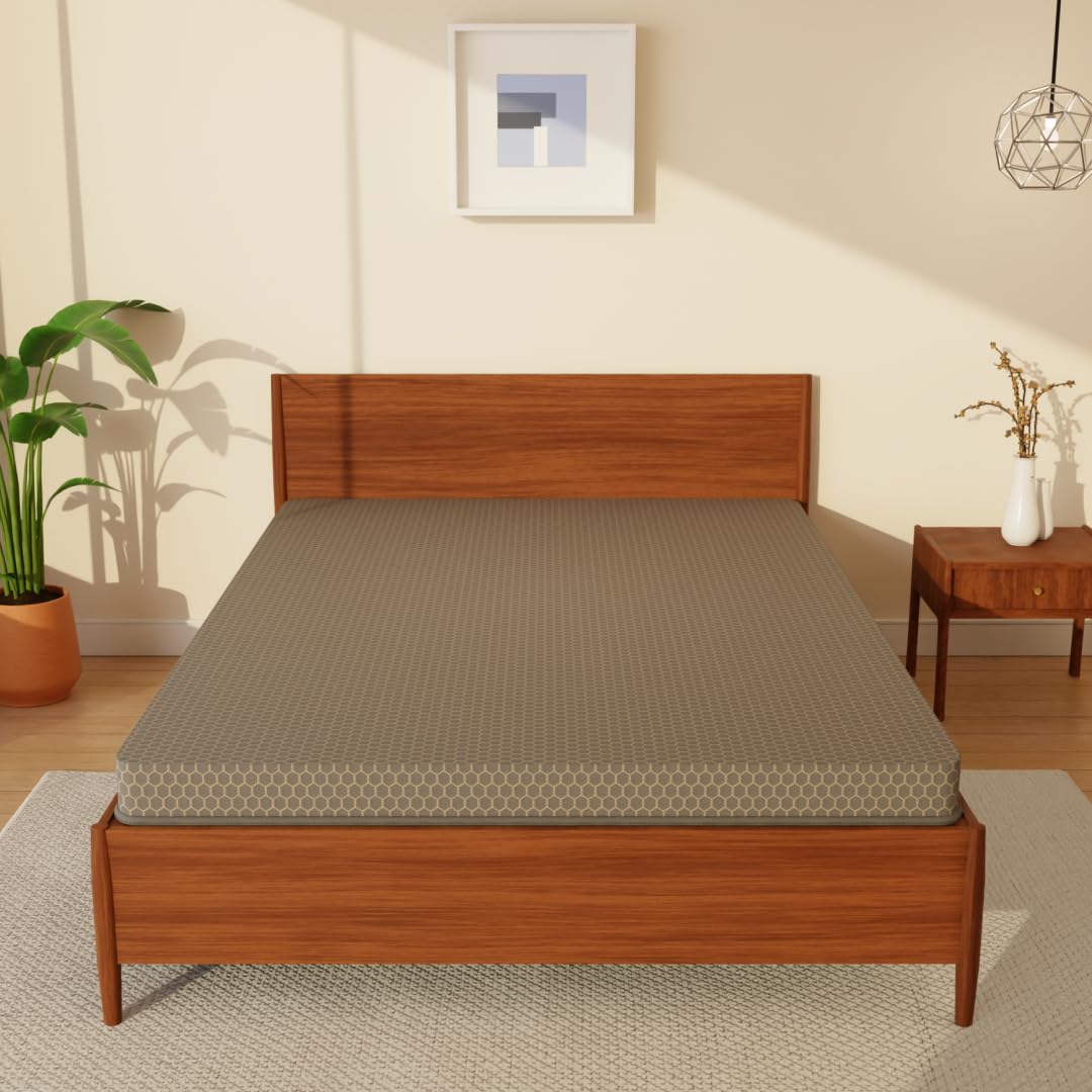 SleepyHug AirCell Ortho Spinex Essential 3 inch HR Foam Mattress | 3 Zones Support |5 Years Warranty | Back Pain Relief |Spine Alignment | Double Bed Size Beige (LxWxH -72x48x3 Inch)