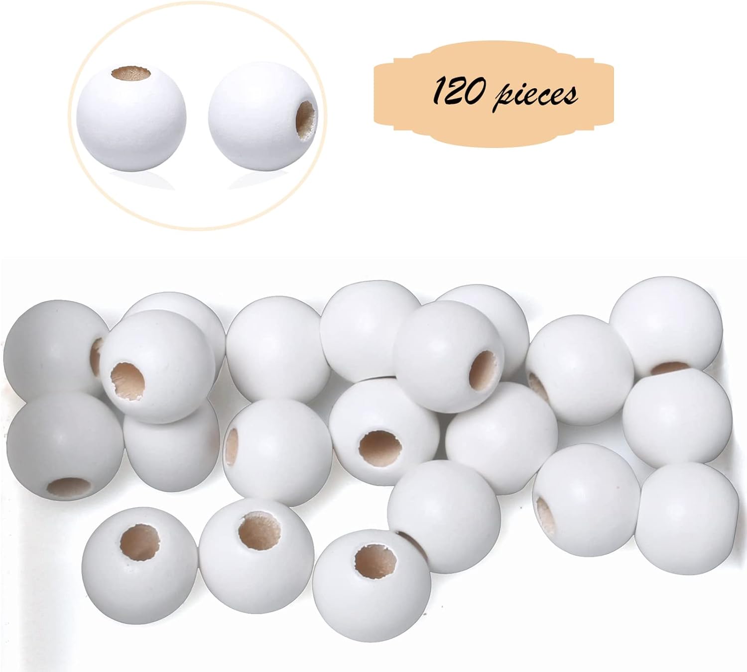 120Pcs 20mm White Wooden Macrame Beads Large Hole Vintage Style Wood Spacer Beads for Craft/Garland/Christmas Tree/Tassel Decor/Holiday Decoration (8mm Hole) - Image 5