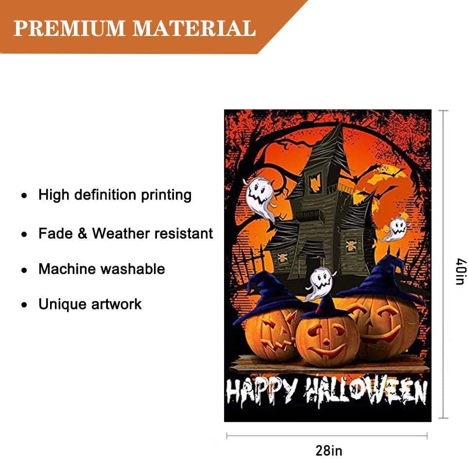 Halloween Gartenflagge 30,5x45,7 Cm – Doppelseitig Mit Kürbis, Spinne, Katze & 'Boo', Aus Jute