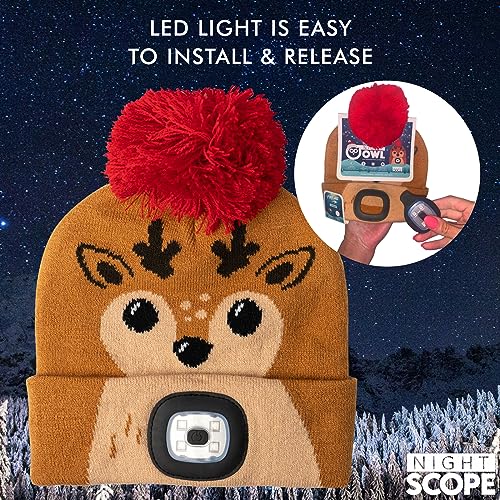 Kids LED Rechargeable Christmas Knit Beanie Head Lamp Hat for Boys and Girls - Reindeer2