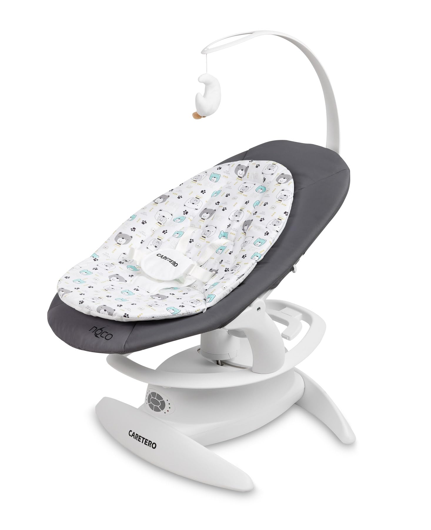 CARETERO - NOCO Baby Rocker - für Babys 0-12 Monate - mit Musik, 360° Drehsitz, Verstellbarer Rückenlehne - Verschiedene Schaukelmodi & Geschwindigkeiten - Graphit