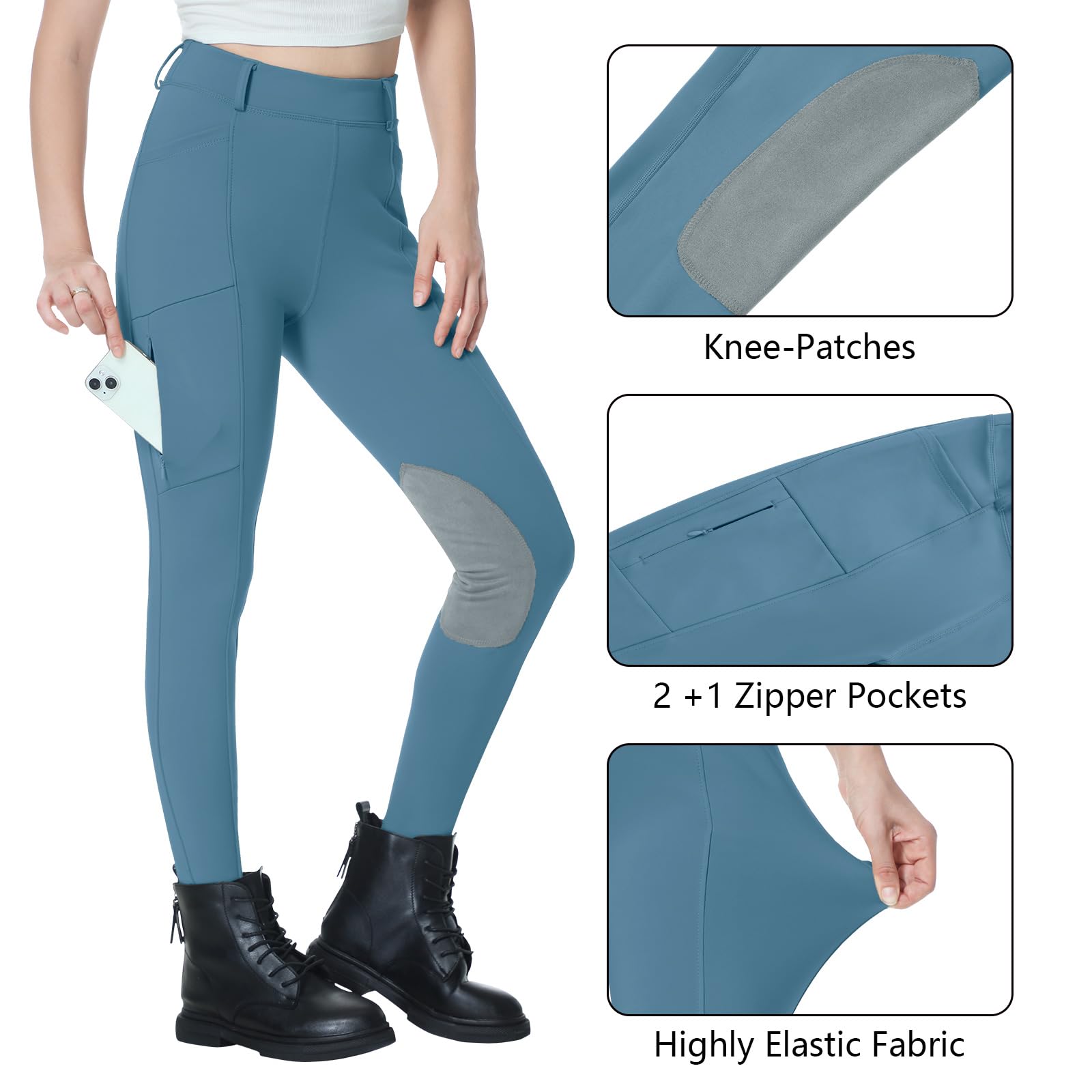 beroy Pantalones de equitación con forro polar para mujer, pantalones de equitación para invierno, pantalones de equitación con bolsillos