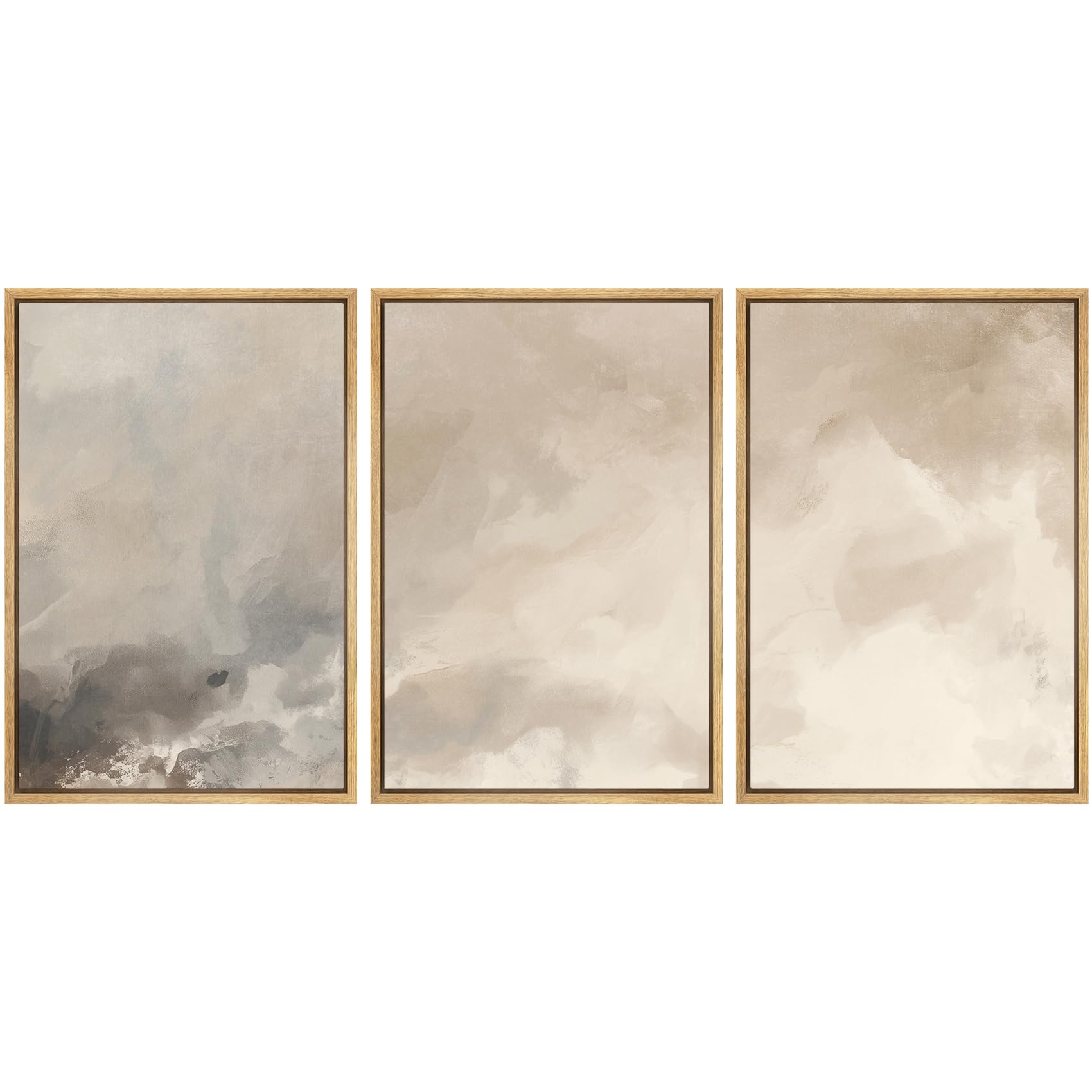 SIGNWIN Framed Canvas Print Wall Art Set Blue White Grunge Geometric Pattern Abstract Shapes Cozy Neutral Decorative Contemporary Minimal for Living Room, Bedroom, Office - 24"x36"x3 Natural — view 91