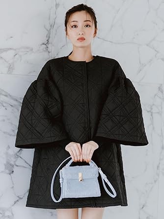 未使用セルフォードキルティング ブラックロングコート