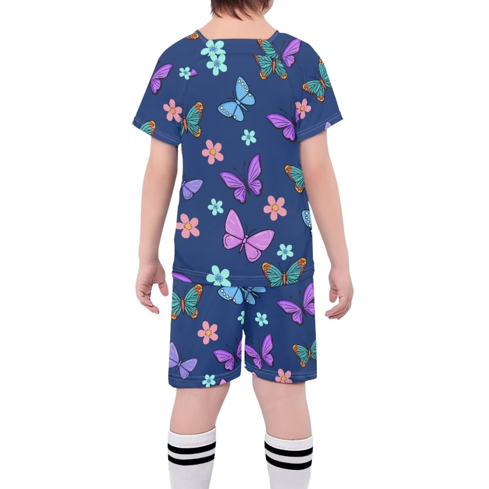 ORGYPET Butterfly Blue Boys Soccer Jersey Children's 2024 Trendy Football Suit Stretchy Comfortable Kids Soccer 2024 Trendy Uniform for Kids Soccer Uniforms for Boys Basketball Soccer Baseball, L