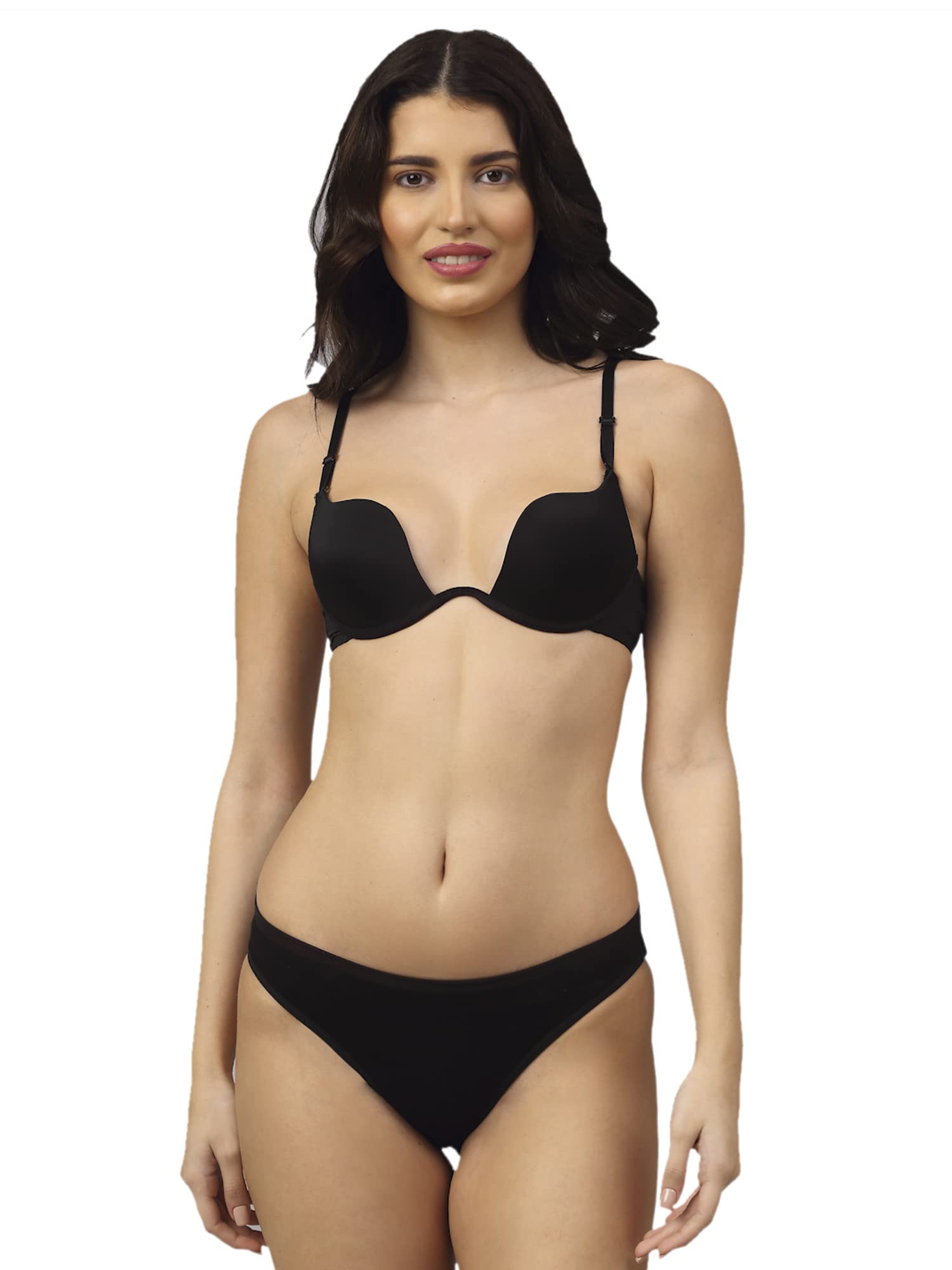 quttos PrettyCat Women's Poly Cotton Pushup Padded Underwire Plunge Bra Panty Set-picture-10