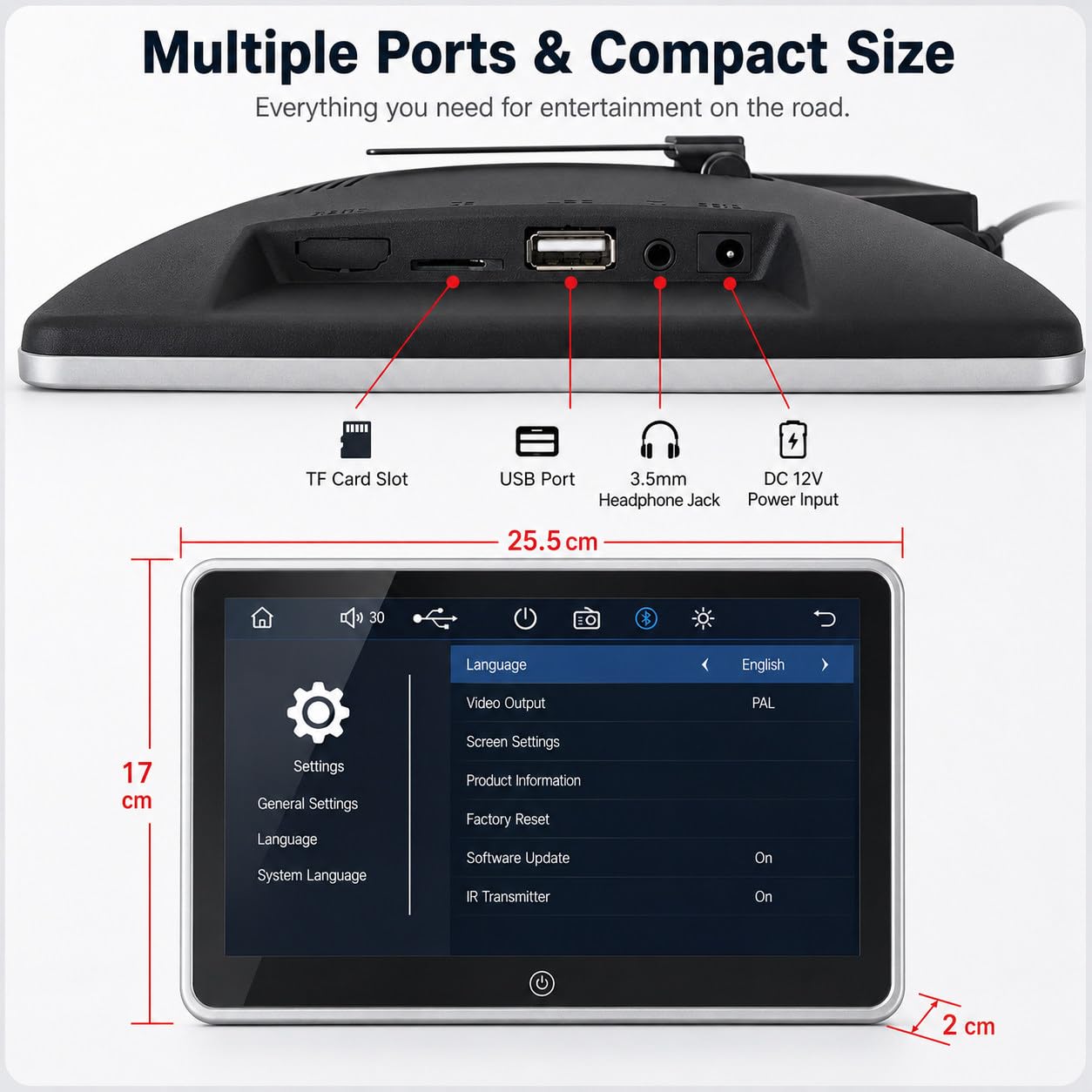 TV Portátil Coche 10.1" Monitor Reposacabezas Vídeo 4K 2PCS