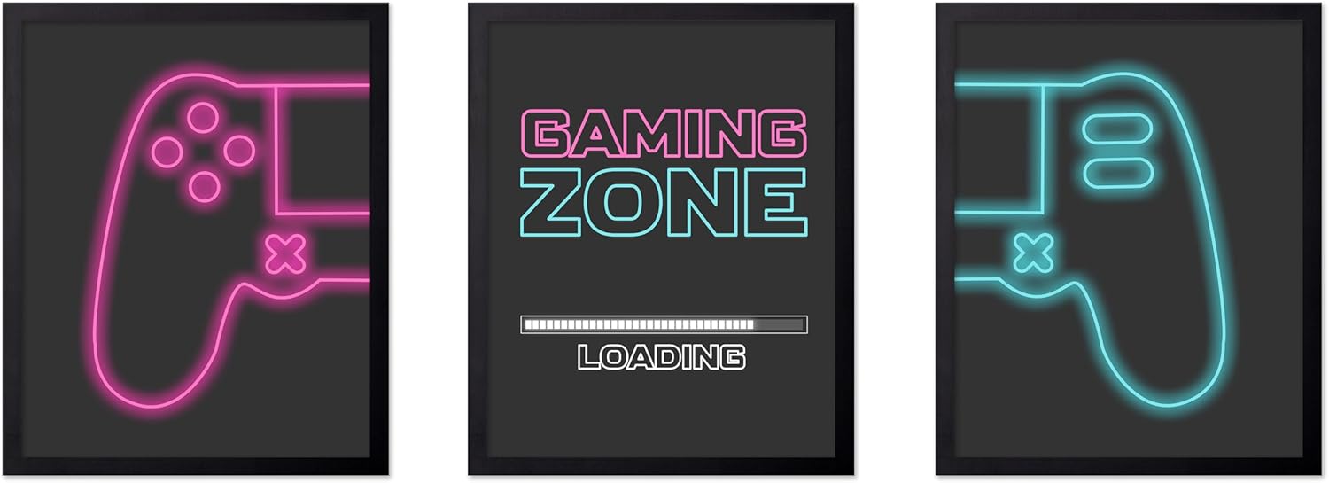 Poster Master 3-Piece Controller Print - Video Game Poster - Geeky Art - Neon Gaming Zone & Icons - Gamer Gift - Great Game Room, Man Cave or Boy's Bedroom Decor - 11x14 UNFRAMED Wall Art