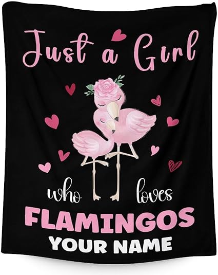 Personalized Flamingo Blanket Gifts with Name - 30x40 Inches Cute Throw for Women & Girls - Black Soft Fuzzy Blankets for Couch & Office