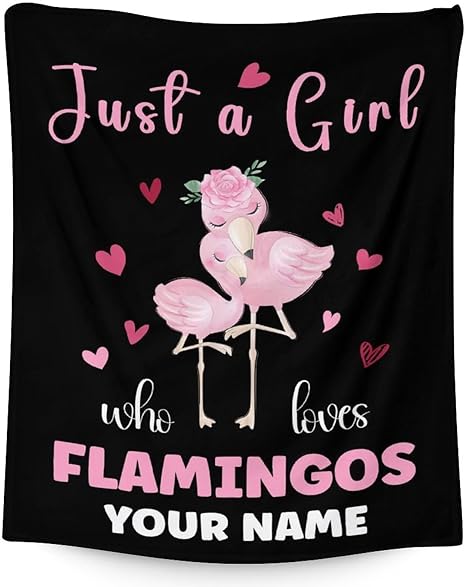 Personalized Flamingo Blanket Gifts with Name - 30x40 Inches Cute Throw for Women & Girls - Black Soft Fuzzy Blankets for Couch & Office