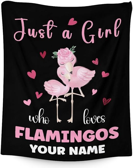 Personalized Flamingo Blanket Gifts with Name - 30x40 Inches Cute Throw for Women & Girls - Black Soft Fuzzy Blankets for Couch & Office