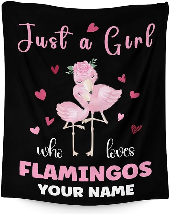 Personalized Flamingo Blanket Gifts with Name - 30x40 Inches Cute Throw for Women & Girls - Black Soft Fuzzy Blankets for Couch & Office