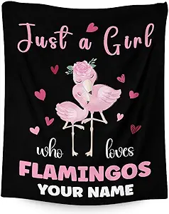 Personalized Flamingo Blanket Gifts with Name - 30x40 Inches Cute Throw for Women & Girls - Black Soft Fuzzy Blankets for Couch & Office