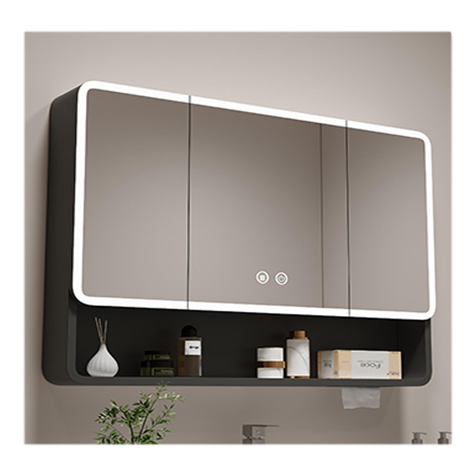 FLYIODFCXV bathroom mirror cabinet, Wall Mirror Door ，Demisting Design, Aluminum Alloy Material, Large Capacity(Black,108 * 70cm/42.5 * 27.5in)