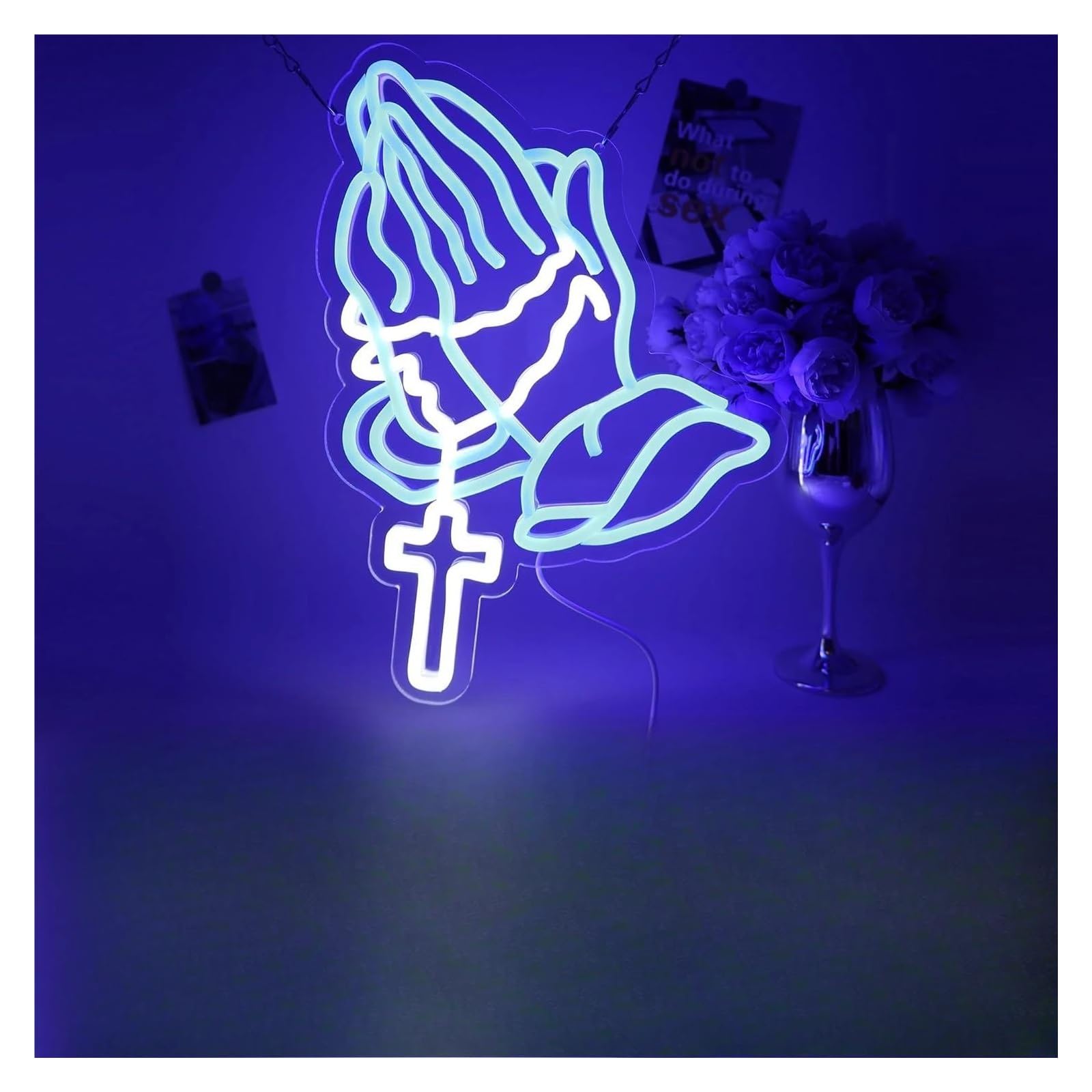 Decoración Lámparas Mano Rezando Letrero De Neón Luz Cruzada Regulable Para Dormitorio Sala De Juegos Bar Sala De Estar Iglesia Decoración De Pared Iluminada 27.9cmx37.8cm