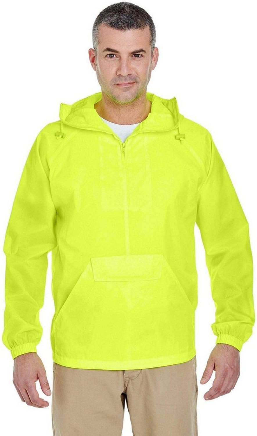 UltraClub Mens 1/4-Zip Hooded Pullover Pack-Away Jacket (8925) at  Men’s Clothing store