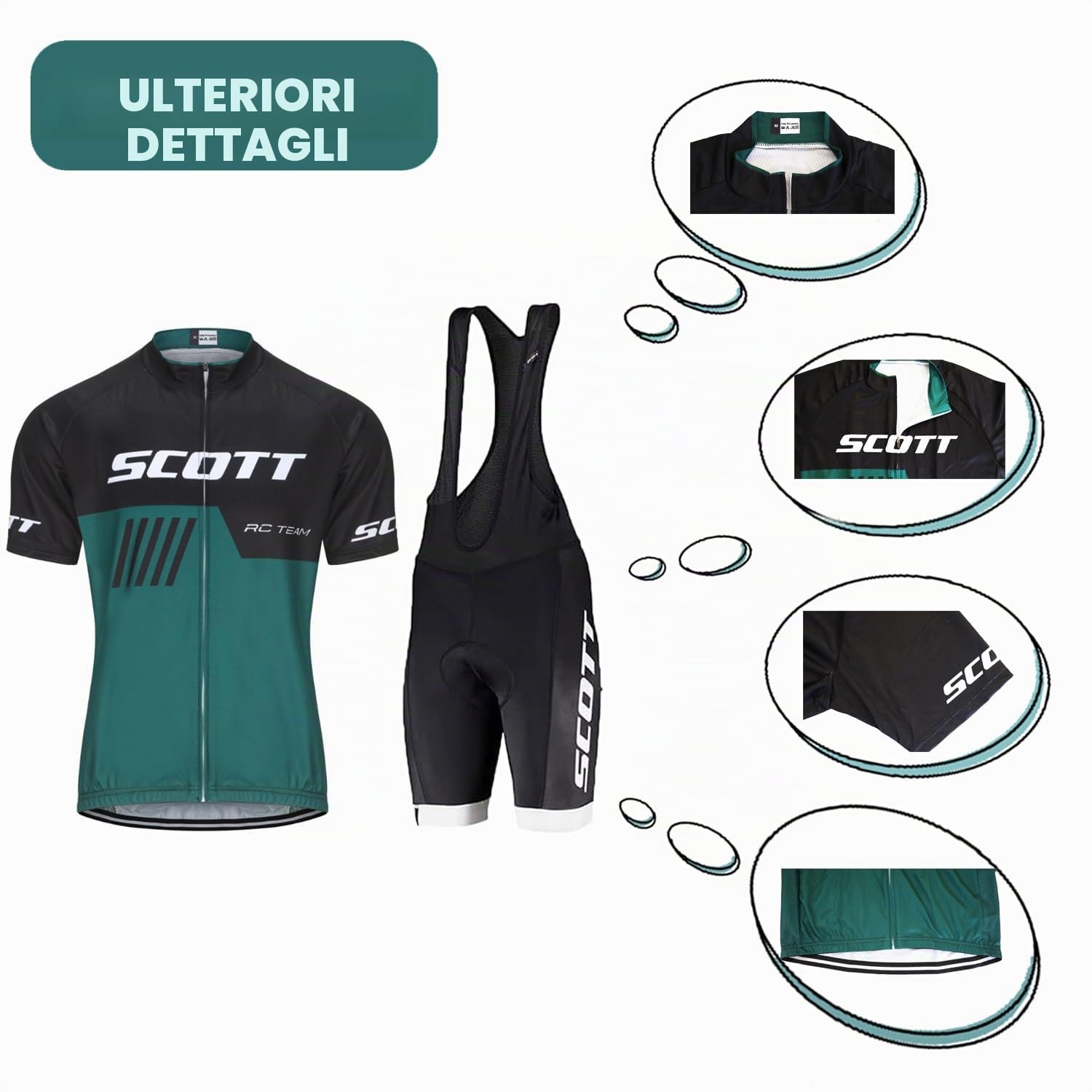 Set Abbigliamento Ciclismo Uomo Estivo - Elegante e Funzionale Body da Ciclismo Con Pantaloncini Imbottiti in Gel 19D Traspirante e Ad Asciugatura Rapida (M, Verde)