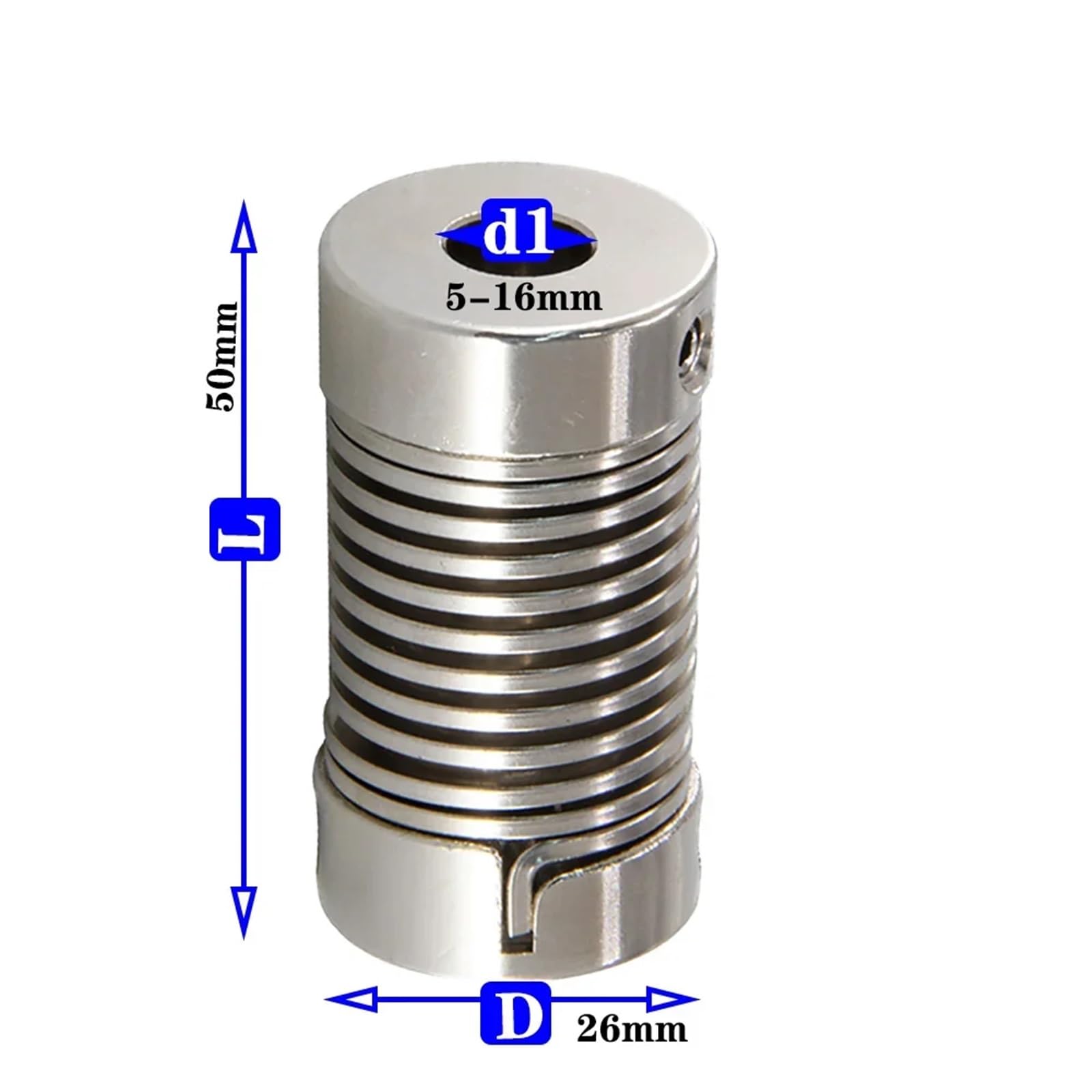 Accouplement élastique à ressort en alliage d'aluminium D26L50, utilisé for la tige de vis du servomoteur, 1 pièce(6X10)