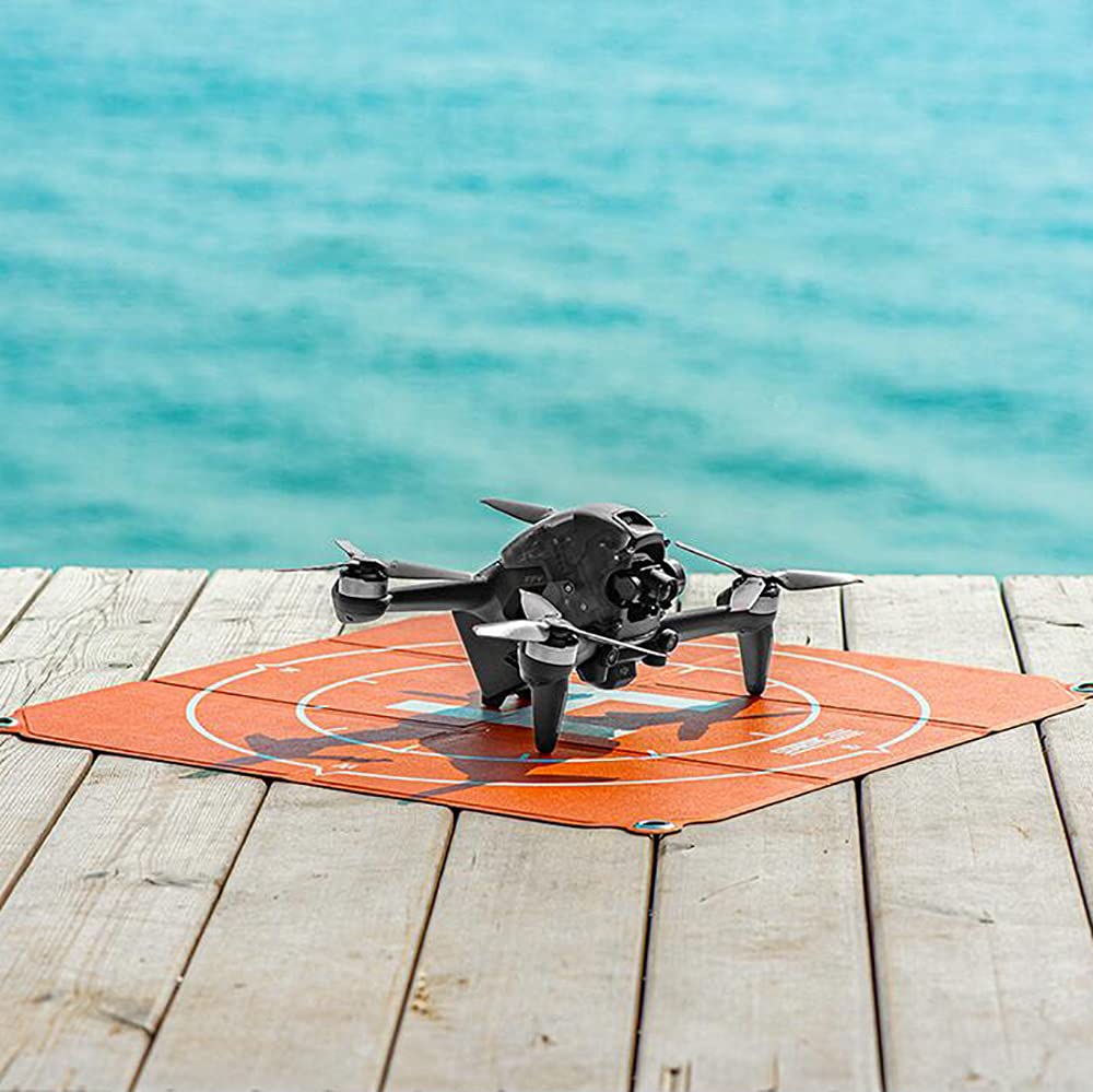 Square Dron do l?dowania, akcesoria do dronów, uniwersalna wodoodporna podk?adka Dron Helipad 50 cm/19,69 W, do Air 2S/FPV/Mavic Mini 2/Mavic Air 2 (dwustronny, niebieski + pomarańczowy)