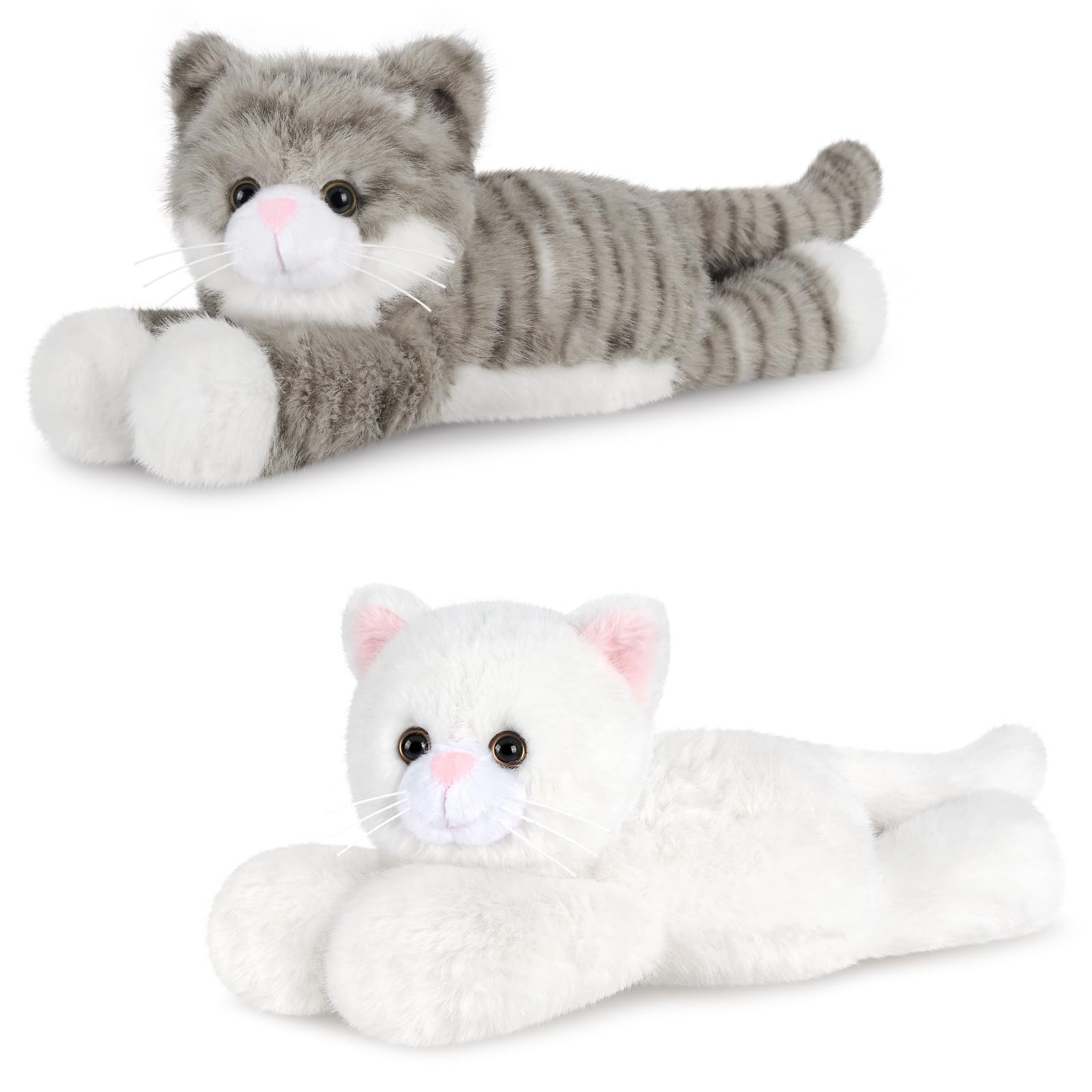Heatable Coolable Grey Cats Stuffed Animals Microwave Heating Pad Animal for Discomfort White Cats Plush for Companion Cat