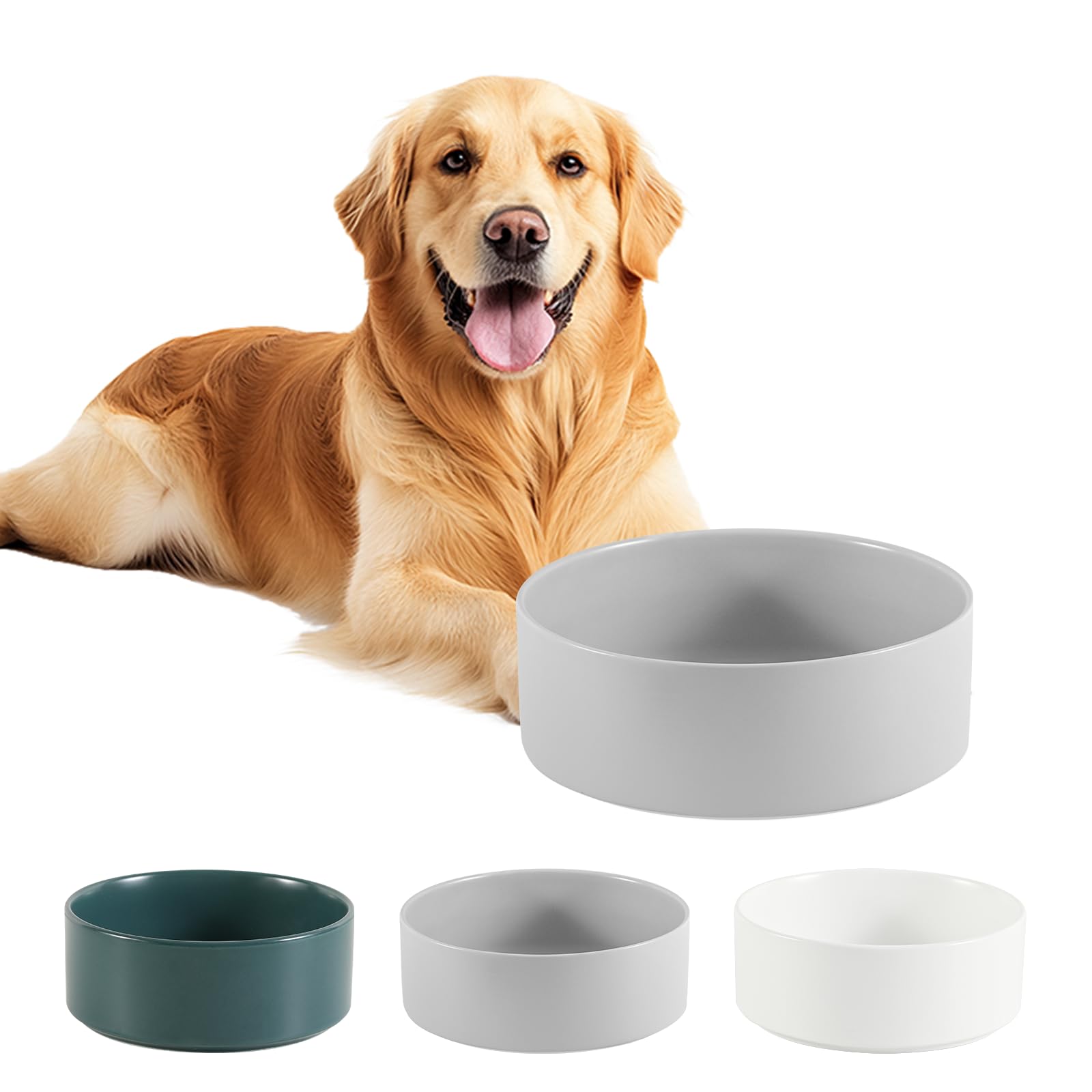 Ceramic Dog Bowl for Food and Water - Pet Feeder Bowl for Medium to Large Dogs - Heavy Ceramic Feeding Dish with Non Slip Base - Dishwasher & Microwave Safe - 8 Inch - 7.5 Cups - Gray