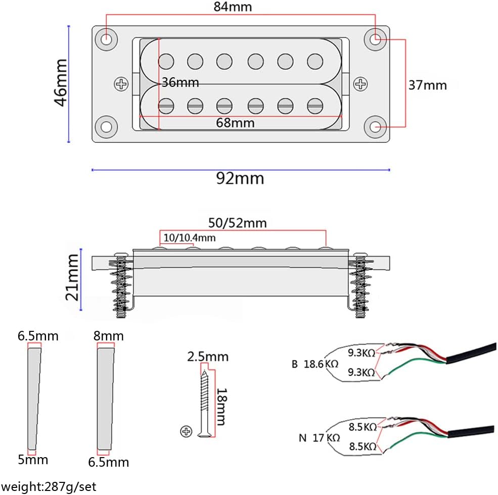 High Output Guitar Humbucker Pickup Set Double Coil Alnico 5 Pickup Electric Guitar Parts Replacement Neck and Bridge Set Rosewood with Larger Pole Pieces for Guitar 14.2K/17.1K, Black