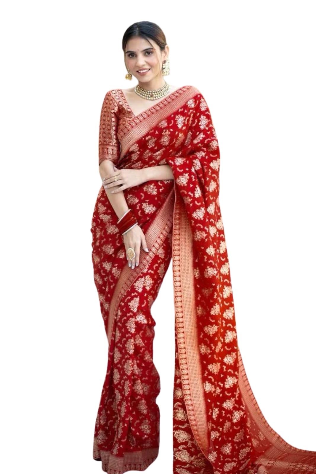 Women's Silk Blend Banarasi Saree Zari Woven Floral Design Traditional Ethnic Saree Elegant Saree-picture-38