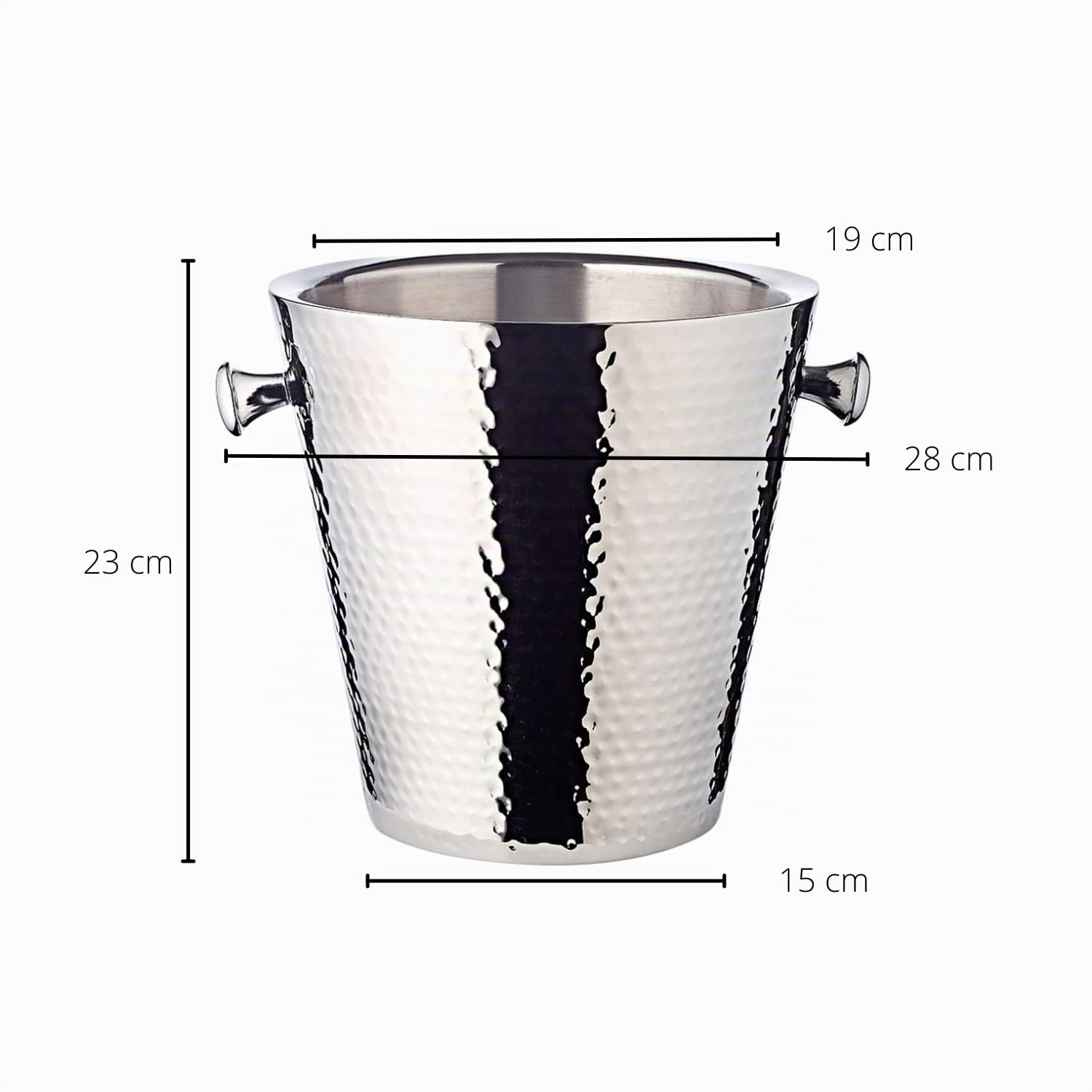 EDZARD Champanera Valencia (H 23 cm, Ø 22 cm), acero inoxidable pulido espejo, de doble pared, martillada, con 2 asas, para 1 botella – enfriador de vino, enfriador de botellas, cubitera