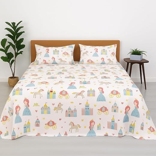 Kids Bedsheet King Size – 108x108 Inches | Little Princess Design | Soft, Wrinkle-Free &amp; Cozy Microfiber Bedding | Fun &amp; C...