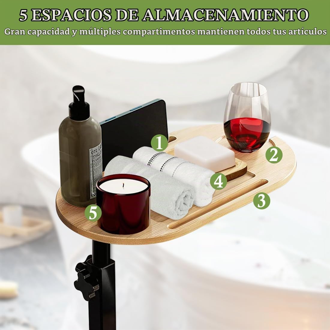 Mesa Auxiliar Regulable en Altura con Bandeja de Bambú | Mesa de Café Ovalada, Mesita de Noche para Espacios Reducidos, Color Madera Natural, Altura ajustable de 40 a 82 cm