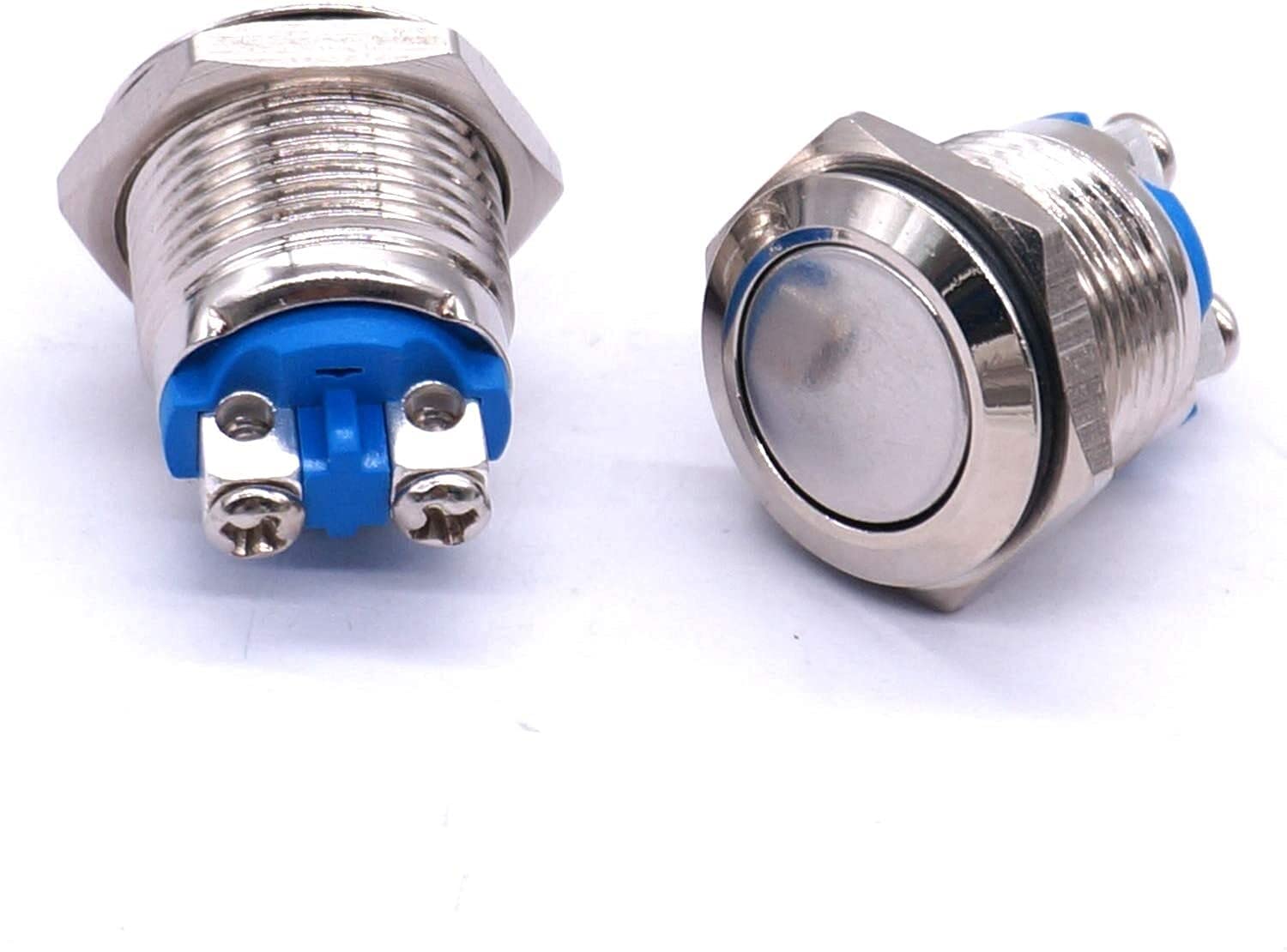 2 pezzi 19 mm 3/4" nero metallo momentaneo interruttore a pulsante 1NO SPST 3A/12-250V (colore : argento)