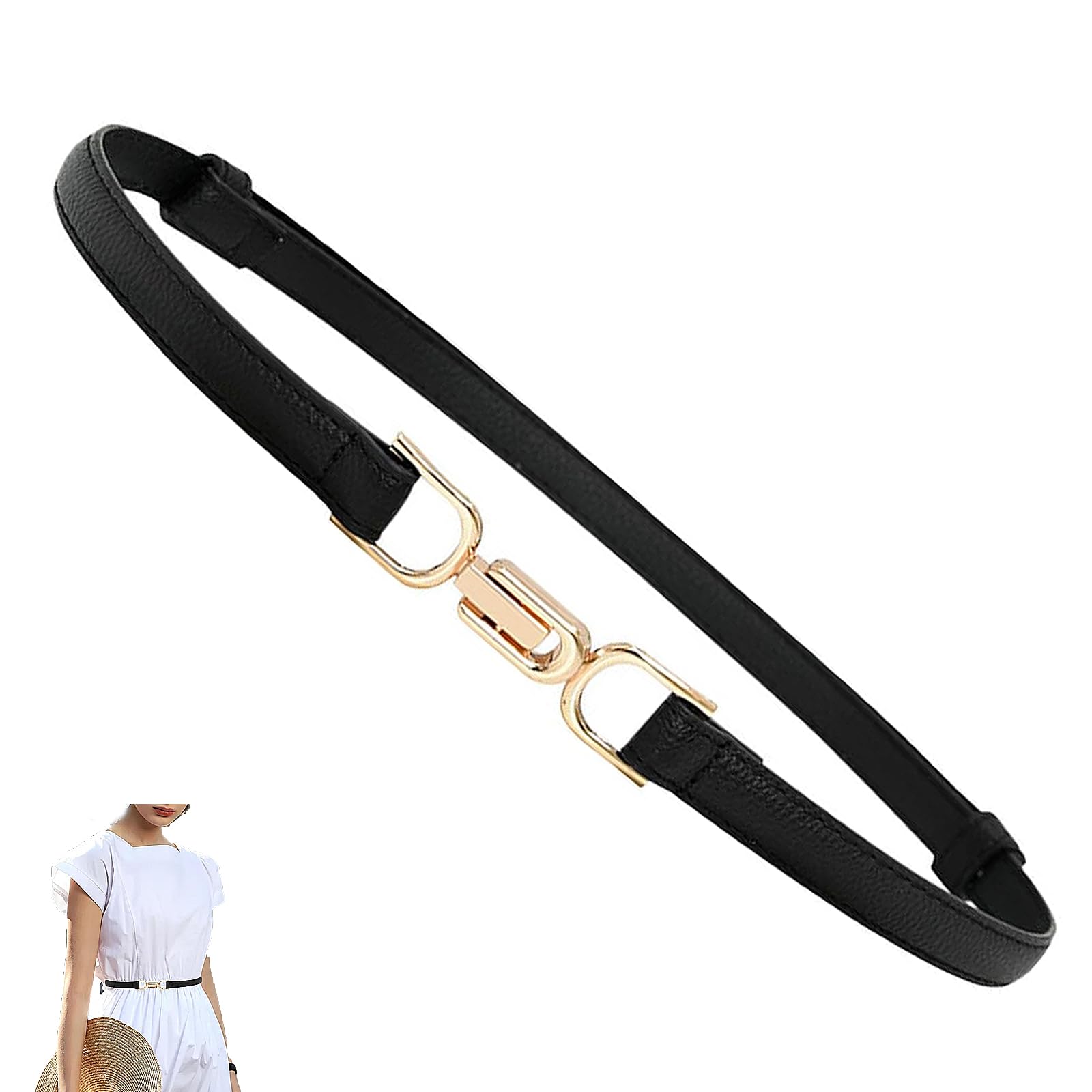 WQEDVN Black Waist Thin Belt Women, Skinny Belts for Women, Faux Leather Skinny Belt, For Jeans Dress Pants(Black)