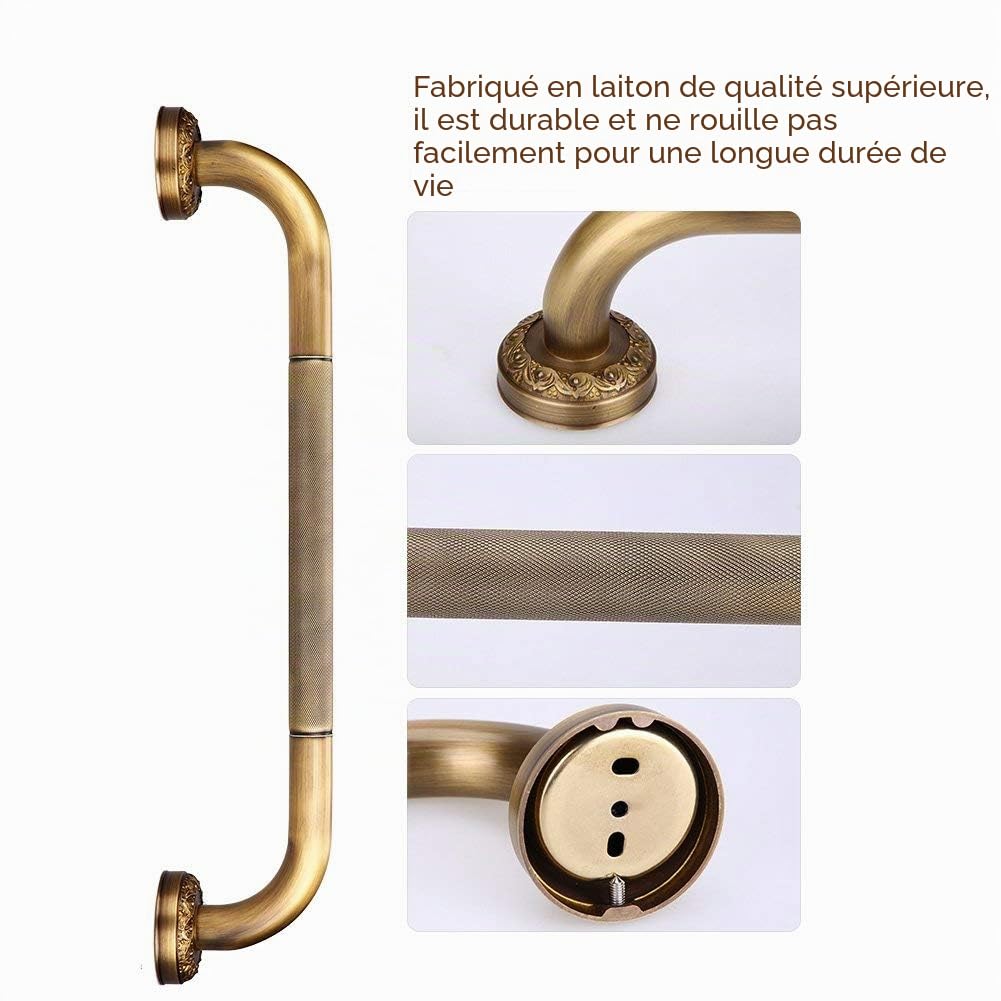 Barre d'Appui en Laiton pour Salle de Bain Douche WC - Montage Murale Robuste Anti-Dérapant - Barre de Sécurité Idéale pour Personnes Agées Enfants Femmes Enceintes Accessoire Sécurité Salle de Bain