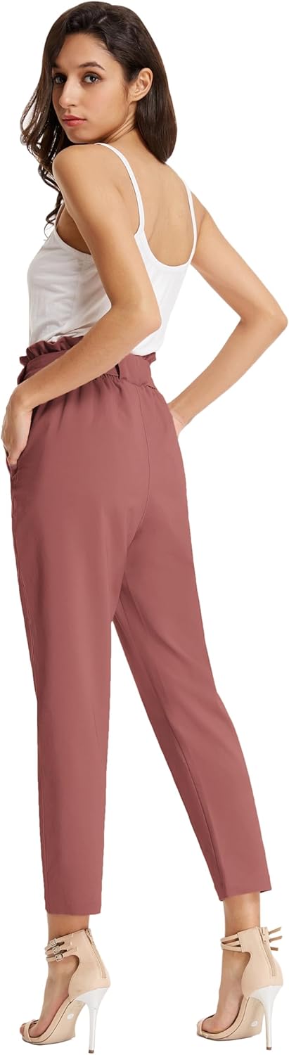 GRACE KARIN Women's Hight Waisted Work Pants Cropped Paper Bag Business Casual Pants with Pockets - Image 2