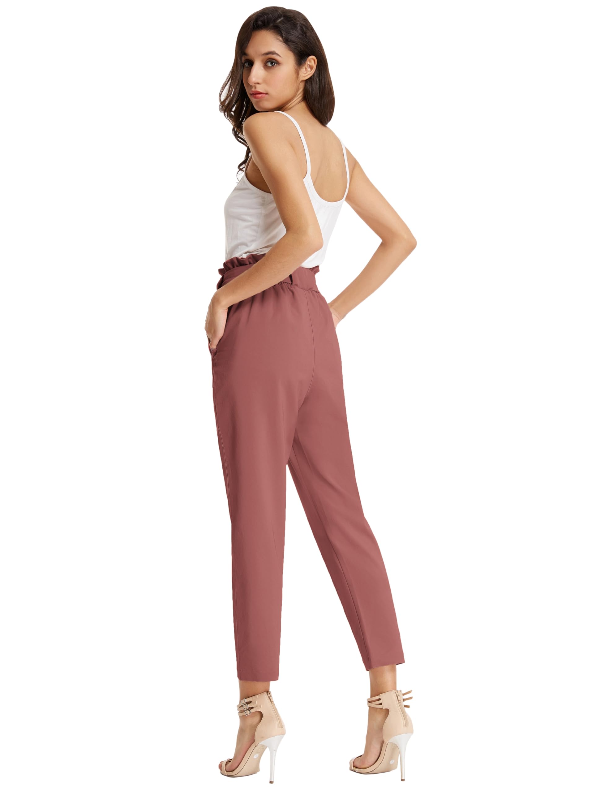 GRACE KARIN Women's Cropped Paper Bag Waist Pants with Pockets