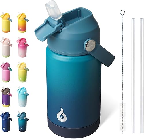 Miniatura 28 de BJPKPK - Botella de agua aislada con tapa de popote, botellas termo de 18 oz con boquilla suave, asa flexible y base antideslizante, libre de BPA, a