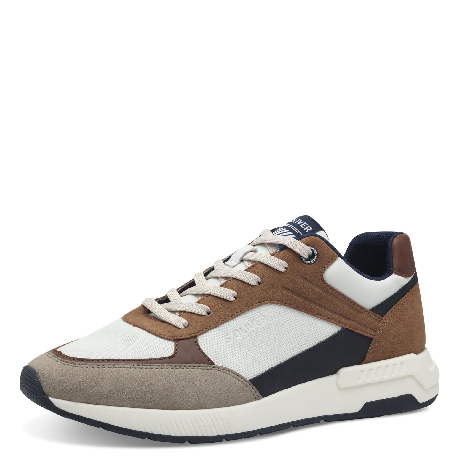 s.Oliver Men's Flat Trainers with Laces Vegan, White Comb, 8 UK