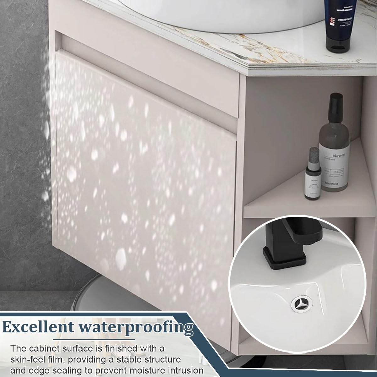 Mueble De Baño De Esquina con Lavabo, Lavabo De Esquina De Pared Que Ahorra Espacio con Espacio De Almacenamiento, Espejo Y Accesorios para Baños Pequeños.,43cm
