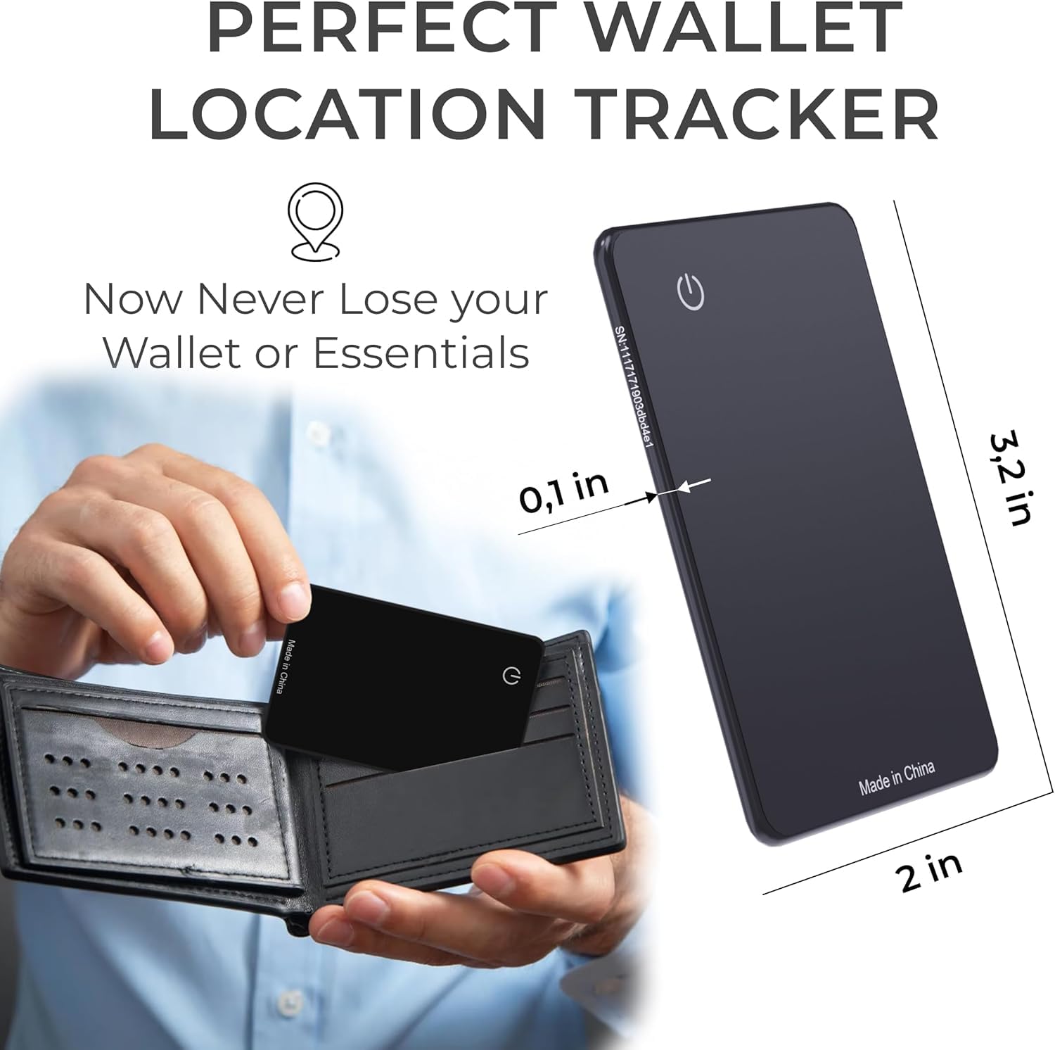 Skywin Wallet Tracker Card (Black) - Thin Wallet Locator Tracker Card for iOS Tracker Wallet Finder for Men and Women - Item Finders Find Keys, Phone, Wallet, Locate Anything
