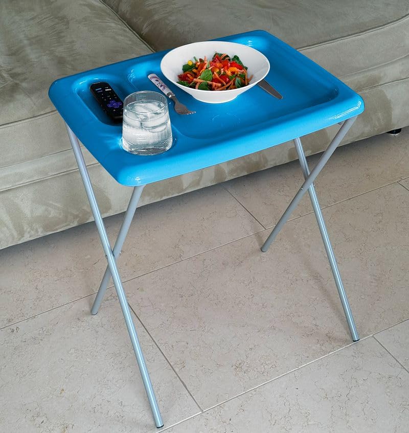 Image of Folding TV Tray Table, Portable, Sturdy, Bright Blue (Set of 2)