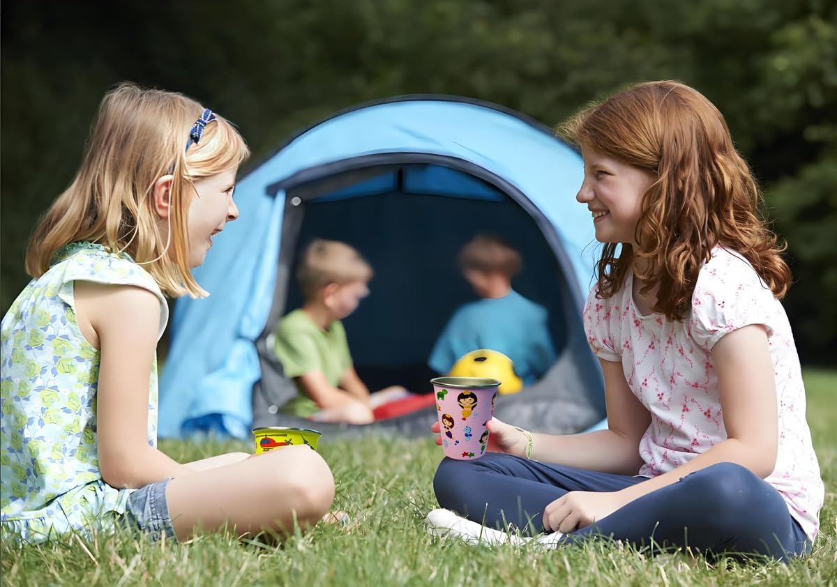 LOZACHE Stainless Steel Kids Cups, 4 Pack 12oz Metal Drinking Pint Cup with Fun Prints (Unicorn, Mermaid, Dinosaur, Vehicles), Stackable Drinking Glasses, BPA Free, Reusable for Home Party Camping - Image 9