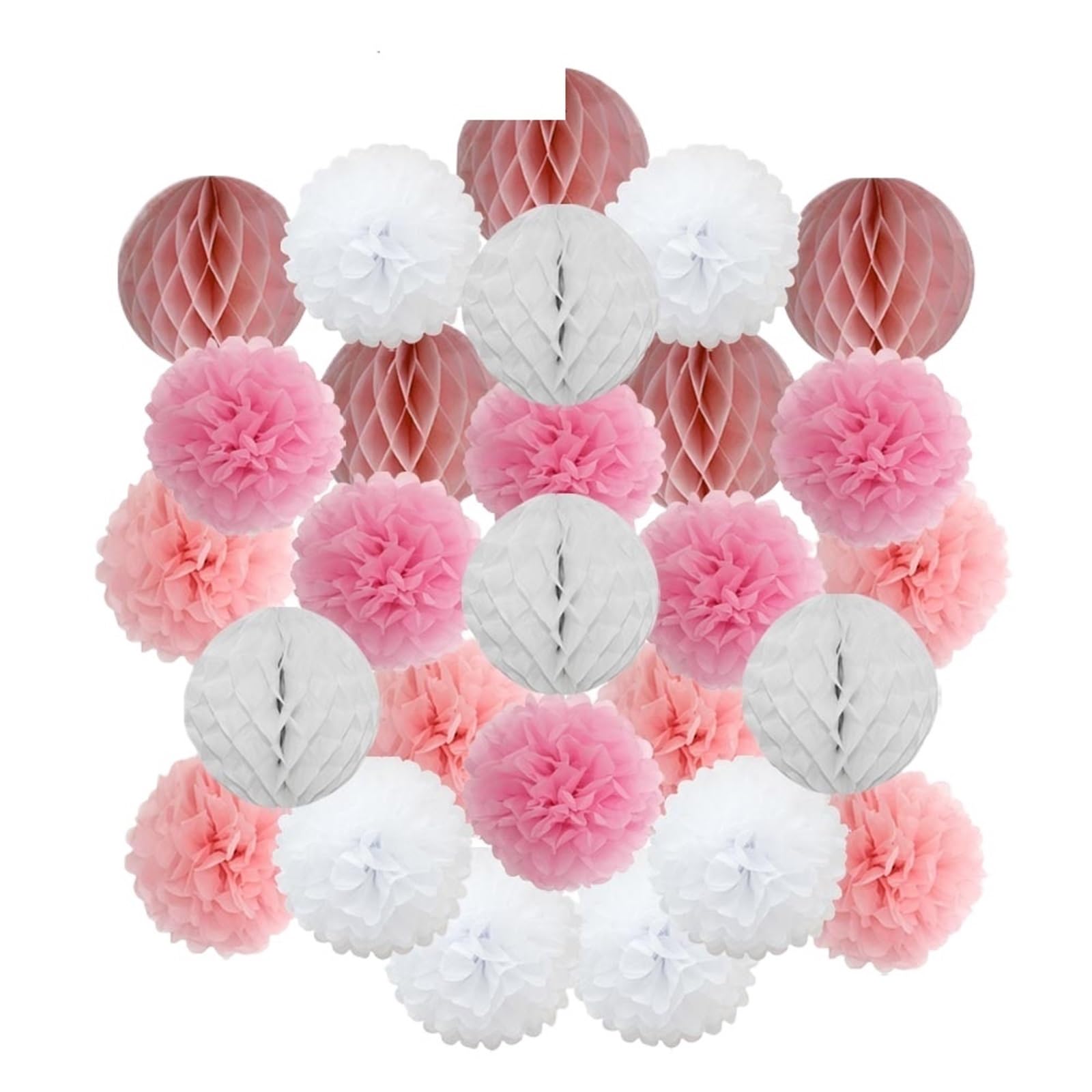 Paper Pom Poms Wedding Ceremony DIY Decoration Hanging Round Ball Honeycomb Paper Pompom for Baptism Birthday Party Favor(Pink Set,10inch(25cm))