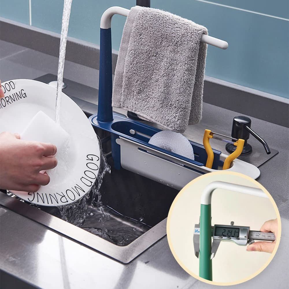 Porta Spugne Telescopico Per Lavello Da Cucina – Regolabile Da 24 A 40 Cm, Con Portasciugamani