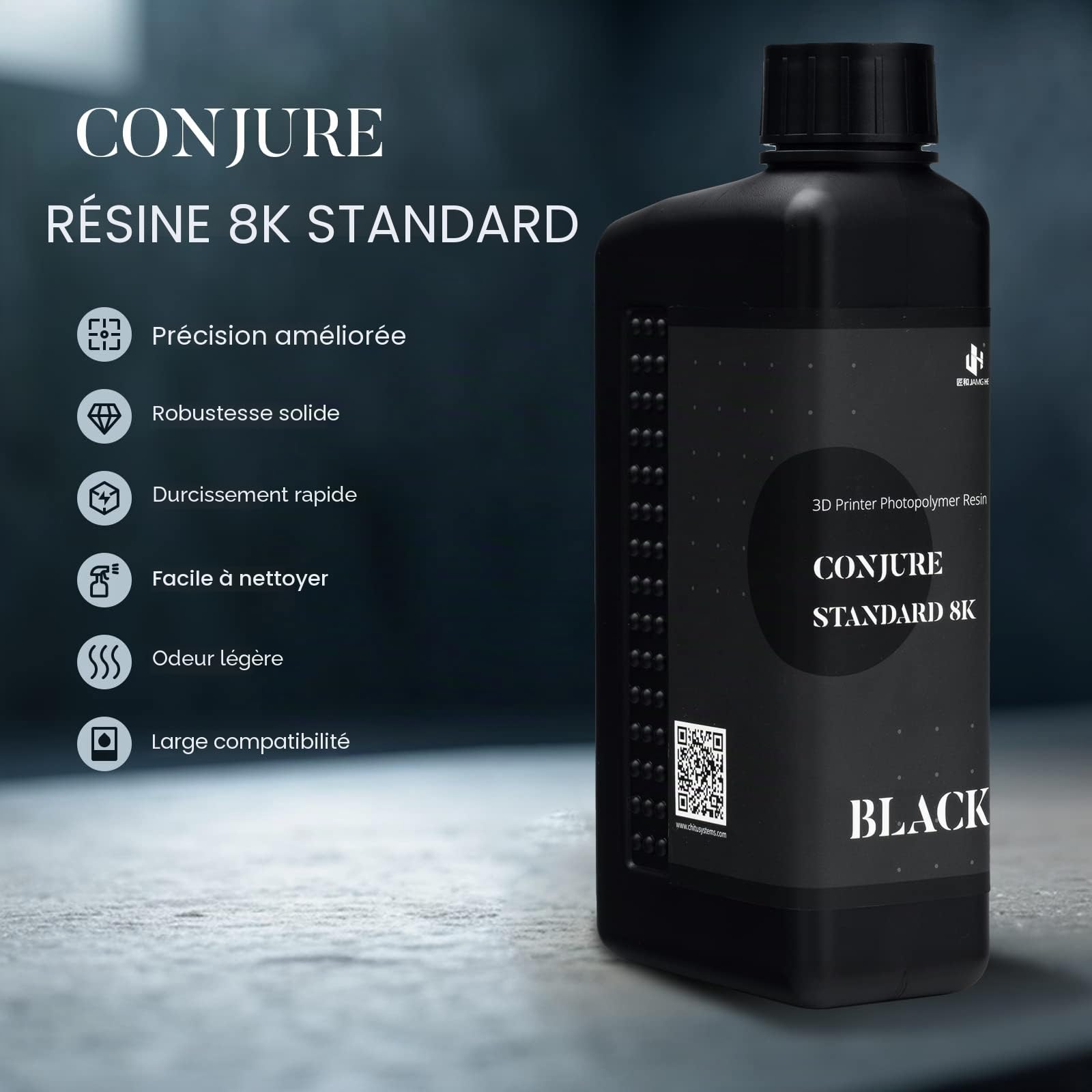 Conjure résine standard pour imprimante 3D, faible retrait et haute précision, résine photopolymère à durcissement rapide 405 nm, pour imprimantes résine LCD/DLP/MSLA, gris, 1000 g
