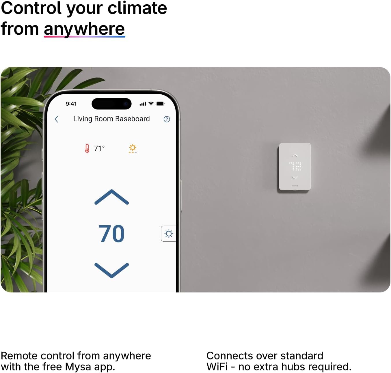 Mysa Thermostat on wall with temperature lock feature