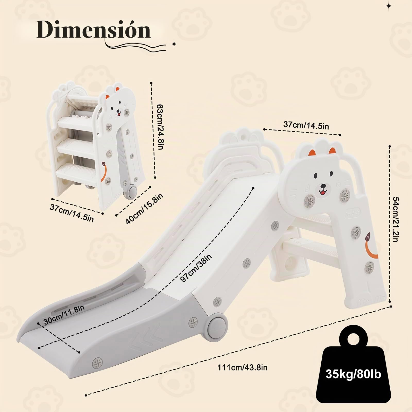 Tobogán para Niños Plegable, para Exteriores e Interiores, para 1-3 años, tobogán de jardín para niños pequeños, Esquinas Redondeadas, Ahorra Espacio | Plegable Small Slide, Interior y Exterior, Ahorro de espacio