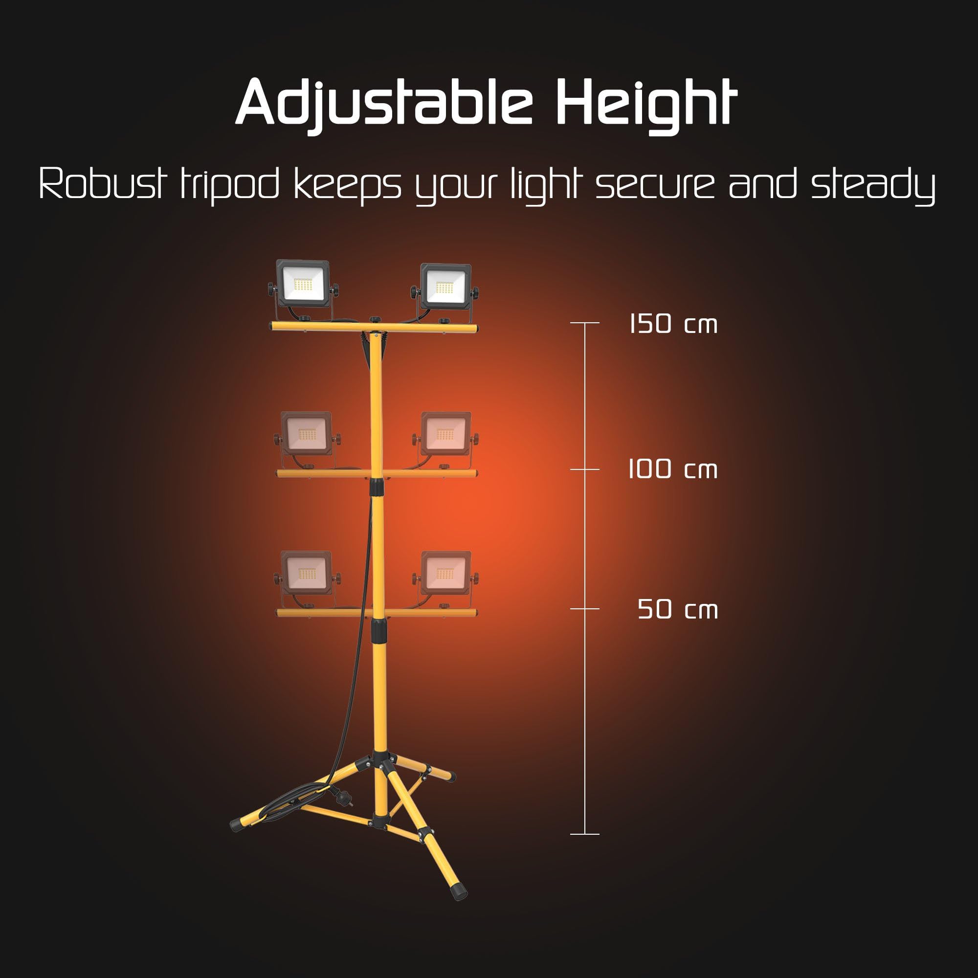 Ledvion - Faro LED su Treppiede 2x20W, 4000 Lumen, 6500K Luce Giorno, Impermeabile IP65, Lampada da Lavoro Doppia Regolabile per Interni ed Esterni, Lampada da Cantiere, Orientabile, Portatile