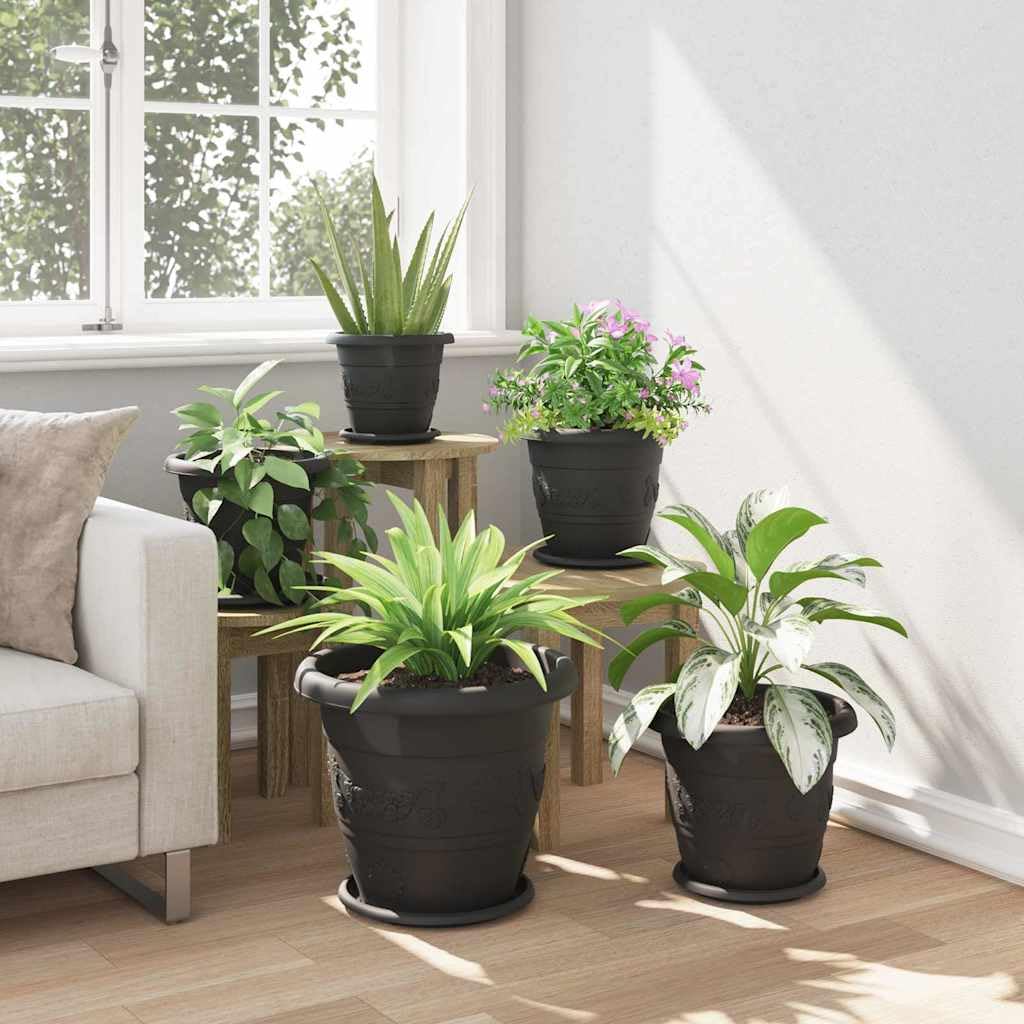 Runder Blumentopf 6er SetSchwarz Ø 39 x 32 cm Kunststoff Moderner Pflanzkübel mit Drainagelöchern für Garten Balkon Terrasse und Innenbereich Zeitloses Design